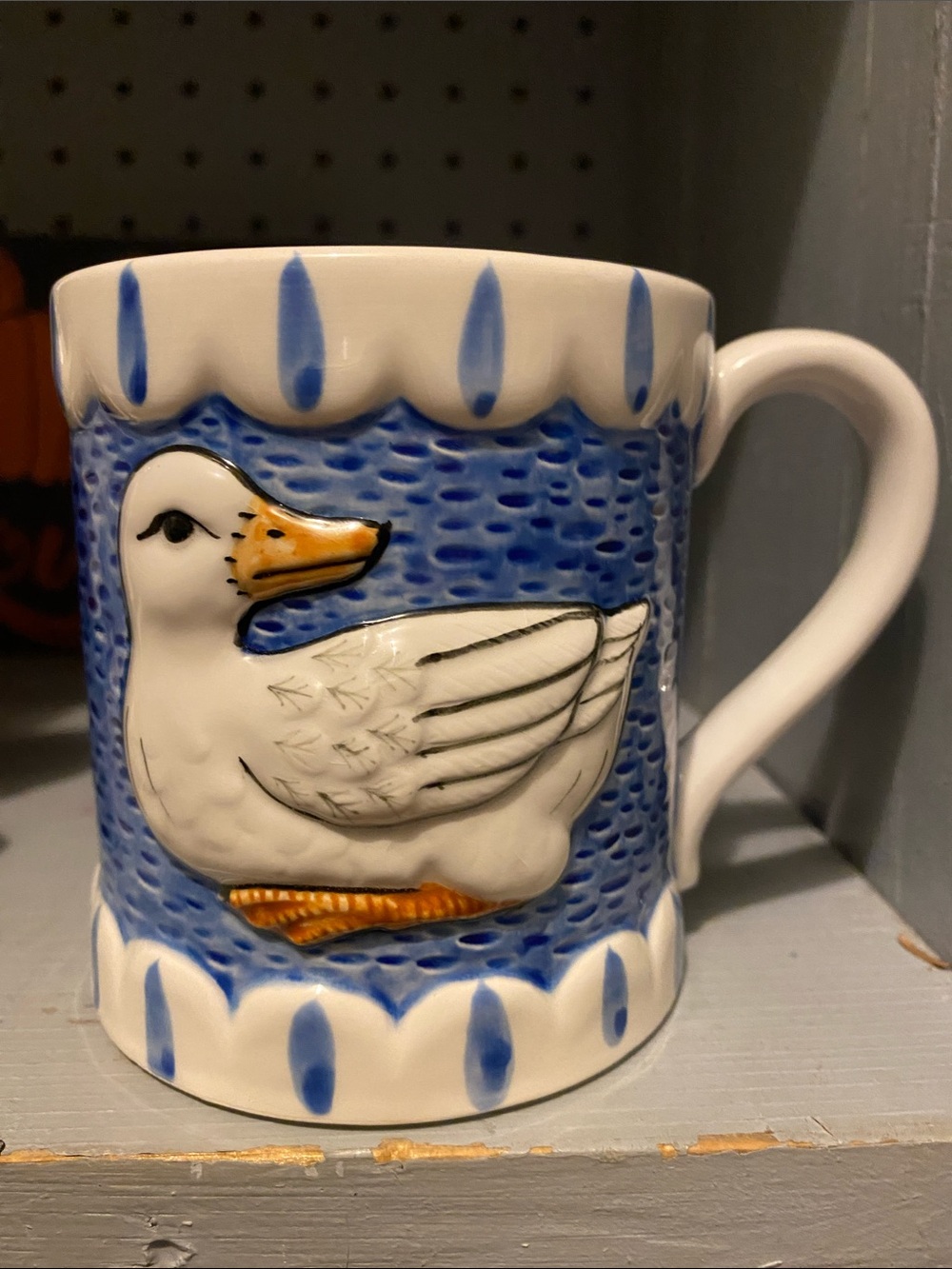 Duck by Sigma the Tastesetter Coffee Tea Mug Cup Ceramic Blue White 3D Textured